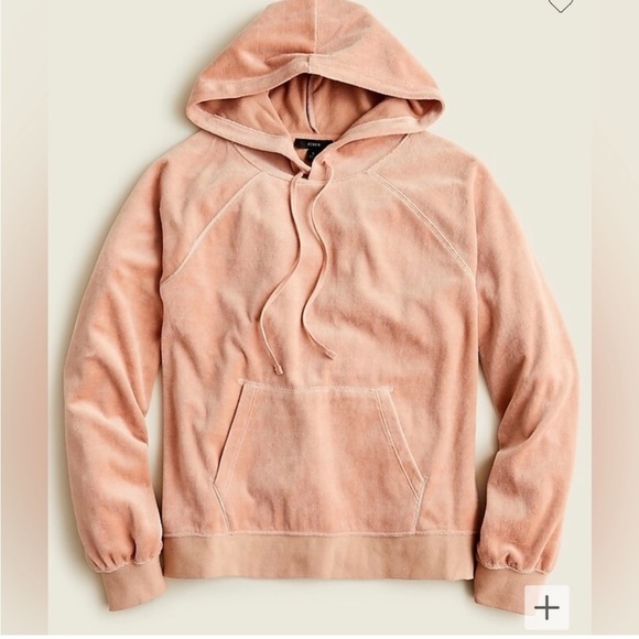 J. CREW Relaxed Blush Pink Pullover Velour Hoodie - Picture 1 of 9